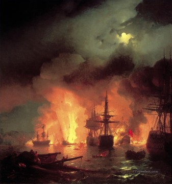 aivazovskiy chesmenskiy bat warships Oil Paintings